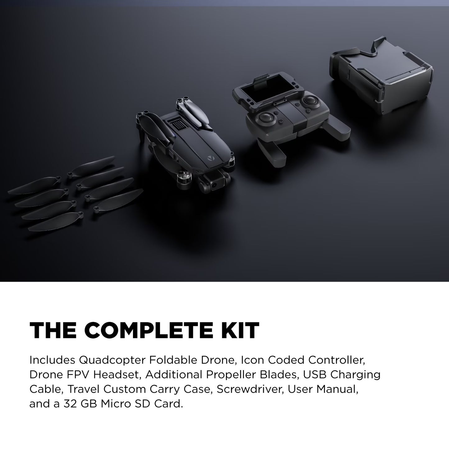 Skyvision 4K Ultra HD GPS Foldable Video Drone with 4.3" Display Controller, Brushless Motors, 1-Axis Gimbal, VR Headset, 17-Minute Flight Time & Travel Carry Case
