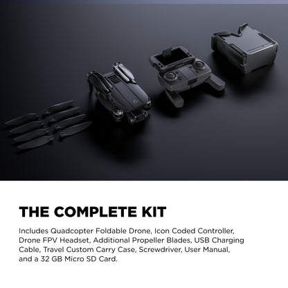 Skyvision 4K Ultra HD GPS Foldable Video Drone with 4.3" Display Controller, Brushless Motors, 1-Axis Gimbal, VR Headset, 17-Minute Flight Time & Travel Carry Case